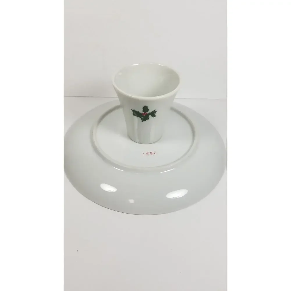 Vintage Lefton 1252 Christmas Cake Stand Red Cardinal Holly Pedestal Serving